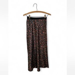 Knit Riot Black and Red Floral Midi Skirt XS